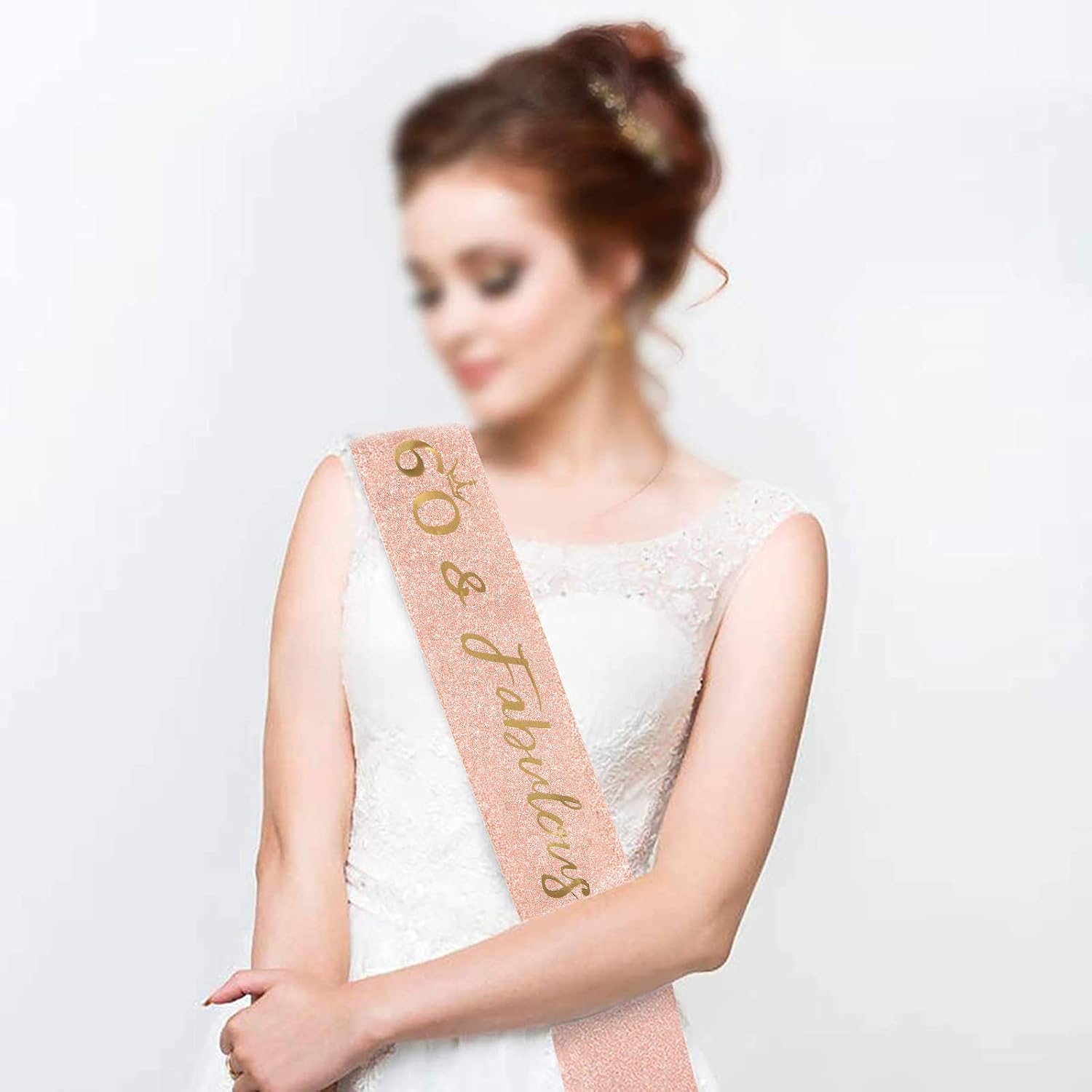 SZHUIHER 60th Birthday Sash and Tiara for Women Rose Gold Birthday Sash Crown 60 & Fabulous Sash and Tiara for Women 60th Birthday Gifts - Image 3