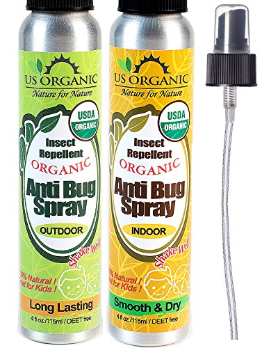 #1 Organic Insect Repellent ★ OUTDOOR 4oz + INDOOR 4oz Value Pack ★ Certified Organic by USDA ★ DEET Free, Kid Safe ★ No synthetic chemicals, No Alcohol ★ Cruelty Free, No animal tested ★ Made in USA