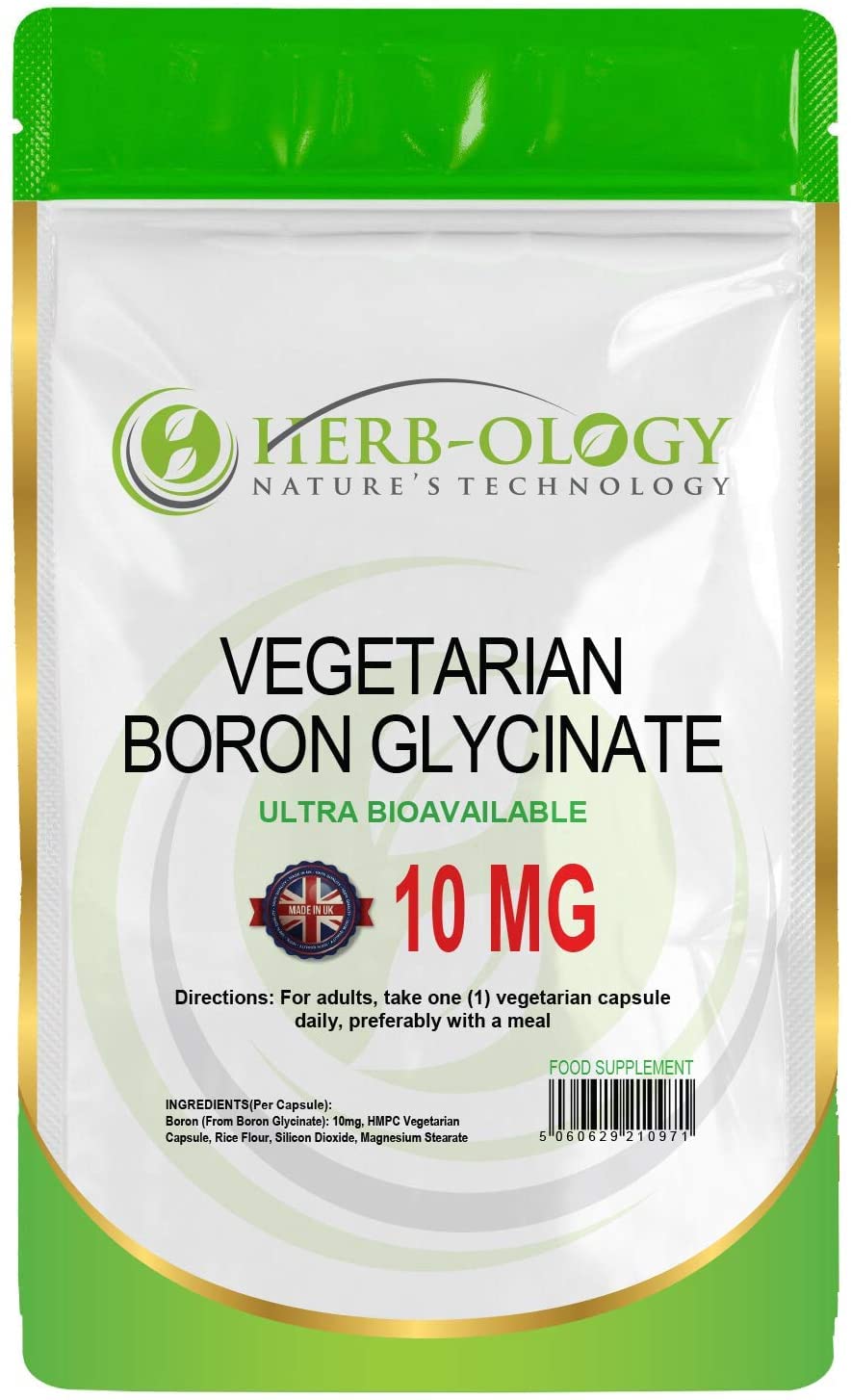 HB Boron Supplement | 360 Vegan Chelated Boron Capsules - 10mg Bioavailable Boron-Glycinate per Serving | Non-GMO, Gluten & Allergen Free | Manufactured in The UK
