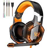 VersionTECH. G2000 Gaming Headset, Bass Surround Gaming Headphones with Noise Cancelling Mic, LED Lights, Soft Memory Earmuffs for PS5/ PS4/ Xbox One Controller/Laptop/PC/Mac/Nintendo NES Games-Yellow