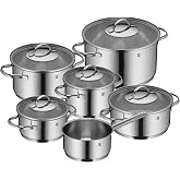 WMF Aparto Vorteils 6-Piece Induction Saucepan Set with Glass Lid, Polished Cromargan Stainless Steel, Induction Pots Set, Uncoated, Dishwasher Safe