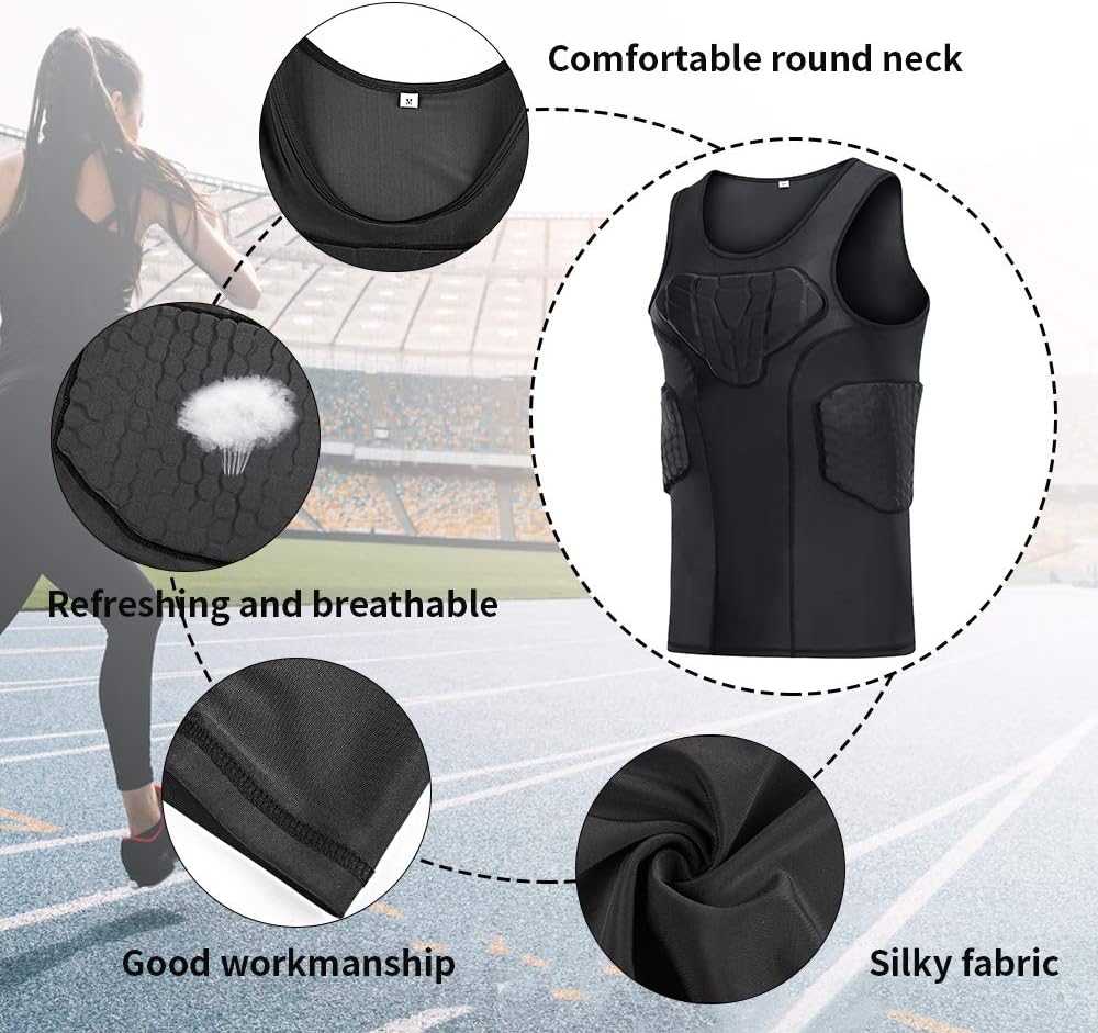 TUOY Men's Padded Compression Tank 4 Pad Protective Underwear for Football Basketball Black : Sports & Outdoors
