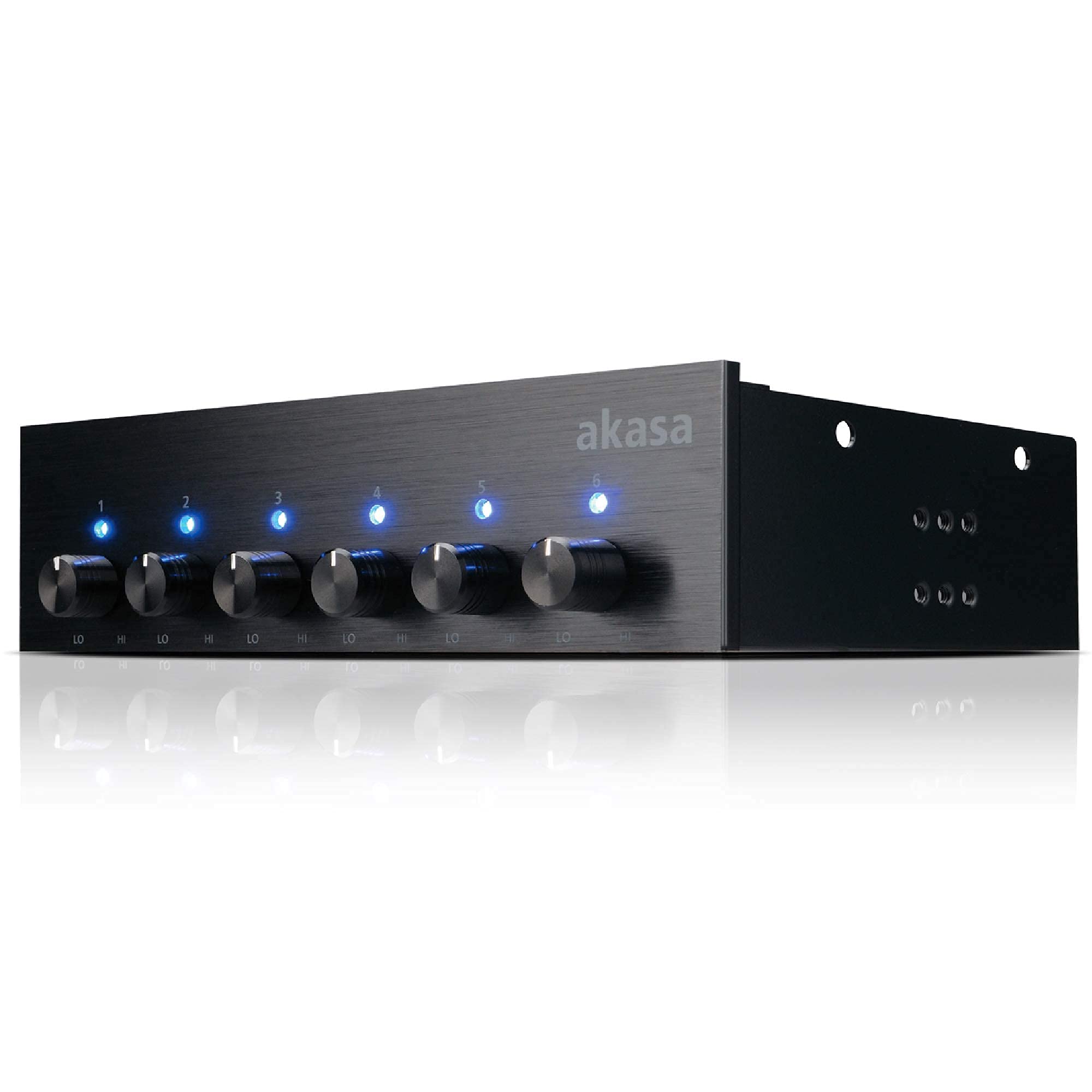 Akasa FC.SIX | 6 Channel PC Fan Controller | Fan Speed Control Front Panel | Suitable for 3-pin/4-pin Fan | PWM Fan Controller | For 5.25 inch PC Bay | Built-in LED Indicator | AK-FC-08BKV2