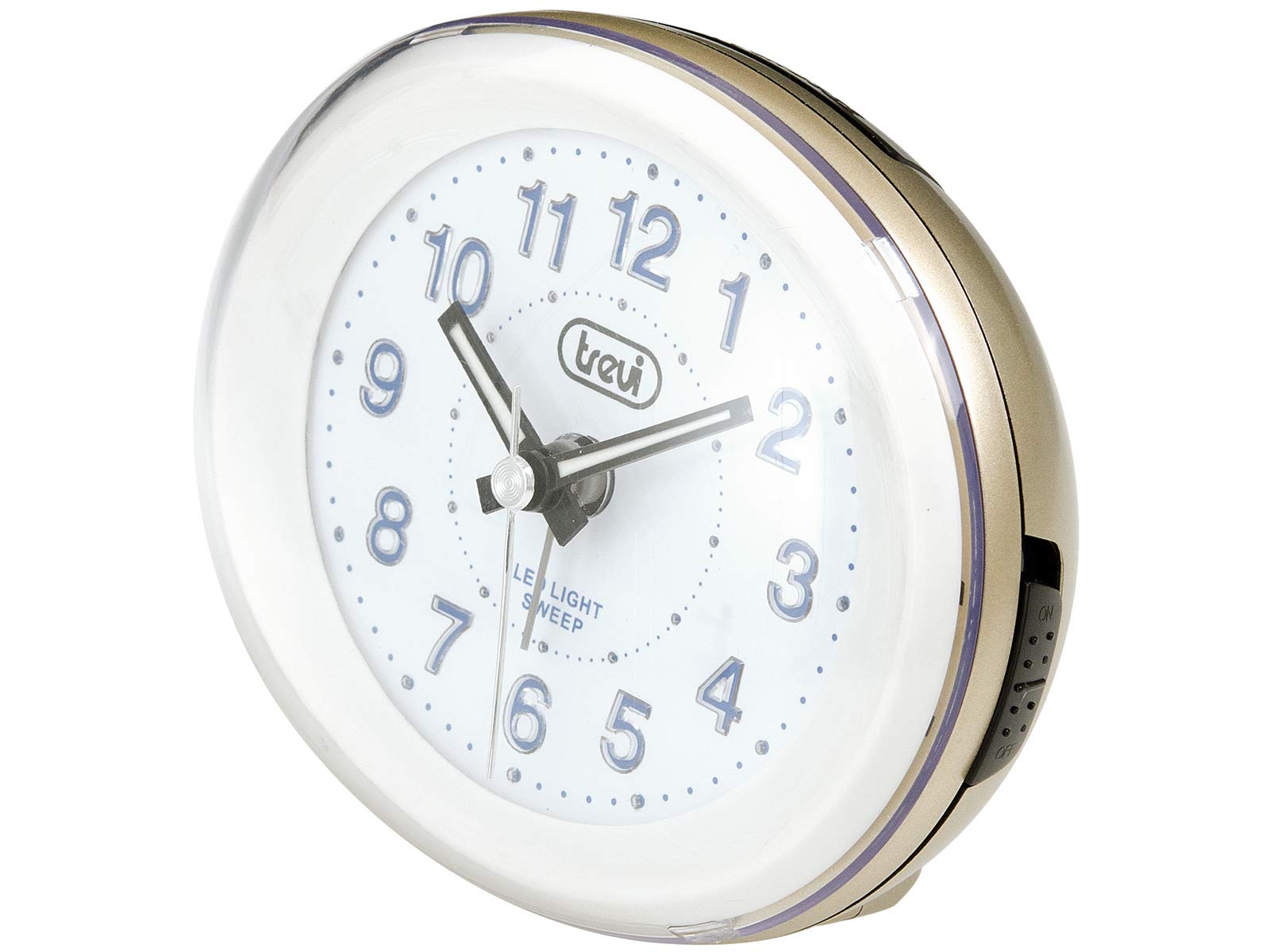 Trevi SL3052 - Compact Bedside Quartz Alarm Clock with LED Backlight - Silent Operation - Quiet no Ticking - Gold