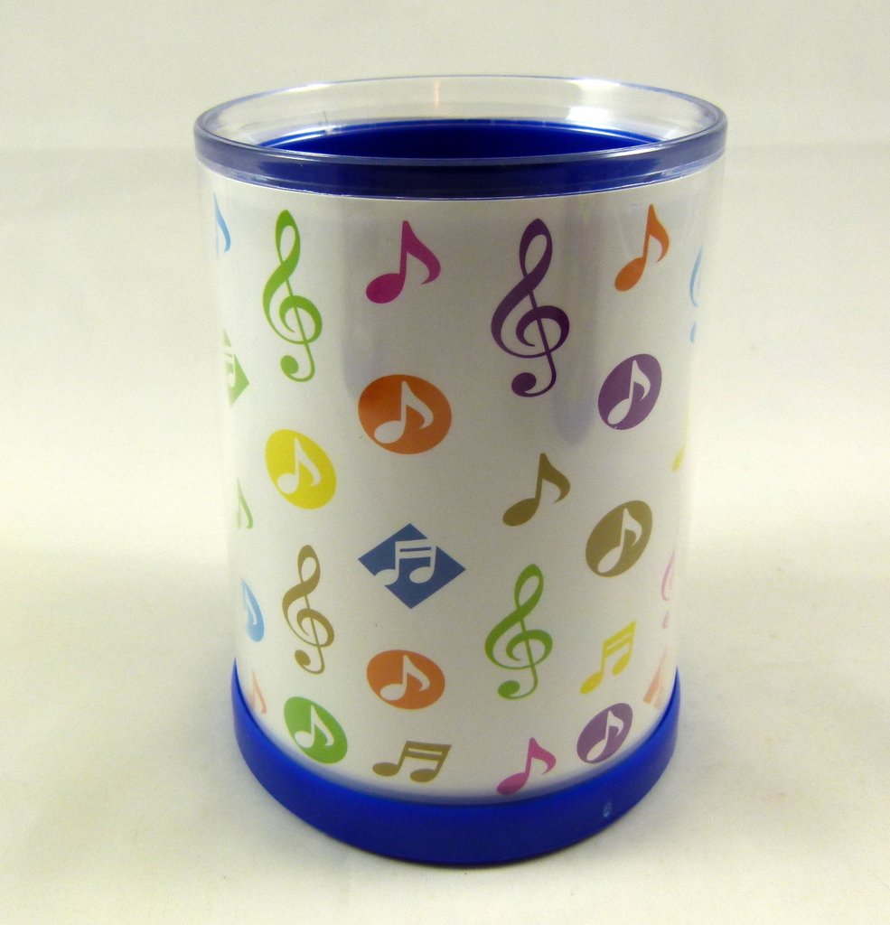 FunMusicOnline Music Themed Transparent Inner Layer White Colourful Musical Notes Design Round Pen Holder