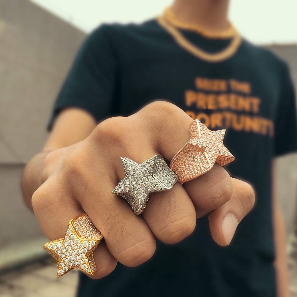 Tripod Jewelryiced Out Star Pinky Ring 18k Golden Rose Golden