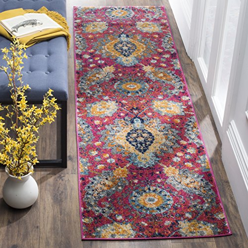 SAFAVIEH Madison Collection Area Rug - 6'7" Square, Fuchsia & Gold, Boho Chic G…