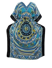 Womens kaftan Elephant Print Blue Maxi Dress Boho Cover Up caftan onesize