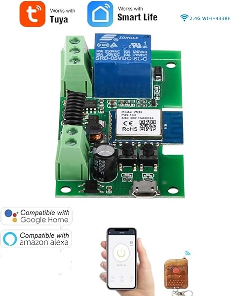 MHCOZY WiFi Wireless Smart Switch Relaismodul fr DIY Smart Home Automatisieren Sie Ihr Garagentor arbeiten Sie mit Alexa Assistant Smart life app 1CH