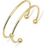 Linsoir beads Stainless Steel Simple Cuff Bangle Bracelets for Women Gold/Silver/Rose Gold Plated Torque Bangles 3mm Stacking Open Cuff Bangles 2 Pcs/lot Gifts Jewelry for Women Men (Inner=60mm)