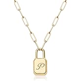 JUDAILY Initial Lock Necklace For Women 14K Gold Plated Dainty Paperclip Padlock Pendant Necklaces Personalized Letter A-Z Jewelry