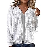 WROLEM Women's Zip Up Cardigan Sweater Cable Hoodies Long Sleeve Jacket Outfits Crewneck Casual Coat
