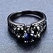 JAJAFOOK Womens Blue Sapphire Six Claws Four skull Black Gold Wedding Rings Size 5-10