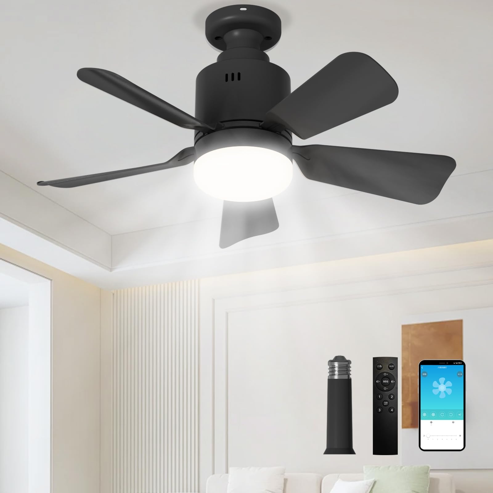 Photo 1 of LANMEL Socket Fan Light with Remote & APP, 17.7'' Socket Breeze Ceiling Fan with Socket Extender, 3 Colors LED Light Bulb, Screw in Small Ceiling Fan for Bedroom Living Room Kitchen Garage