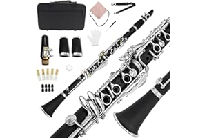 Yinfente Professional Clarinet Ebonite Wood B Flat 2 Barrels With Case Cloth Reed Accessories (Black)