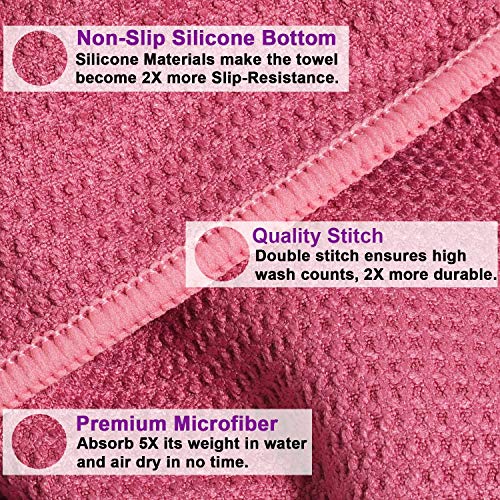 image for Heathyoga Non Slip Yoga Towel, Exclusive Corner Pockets Design, Microf