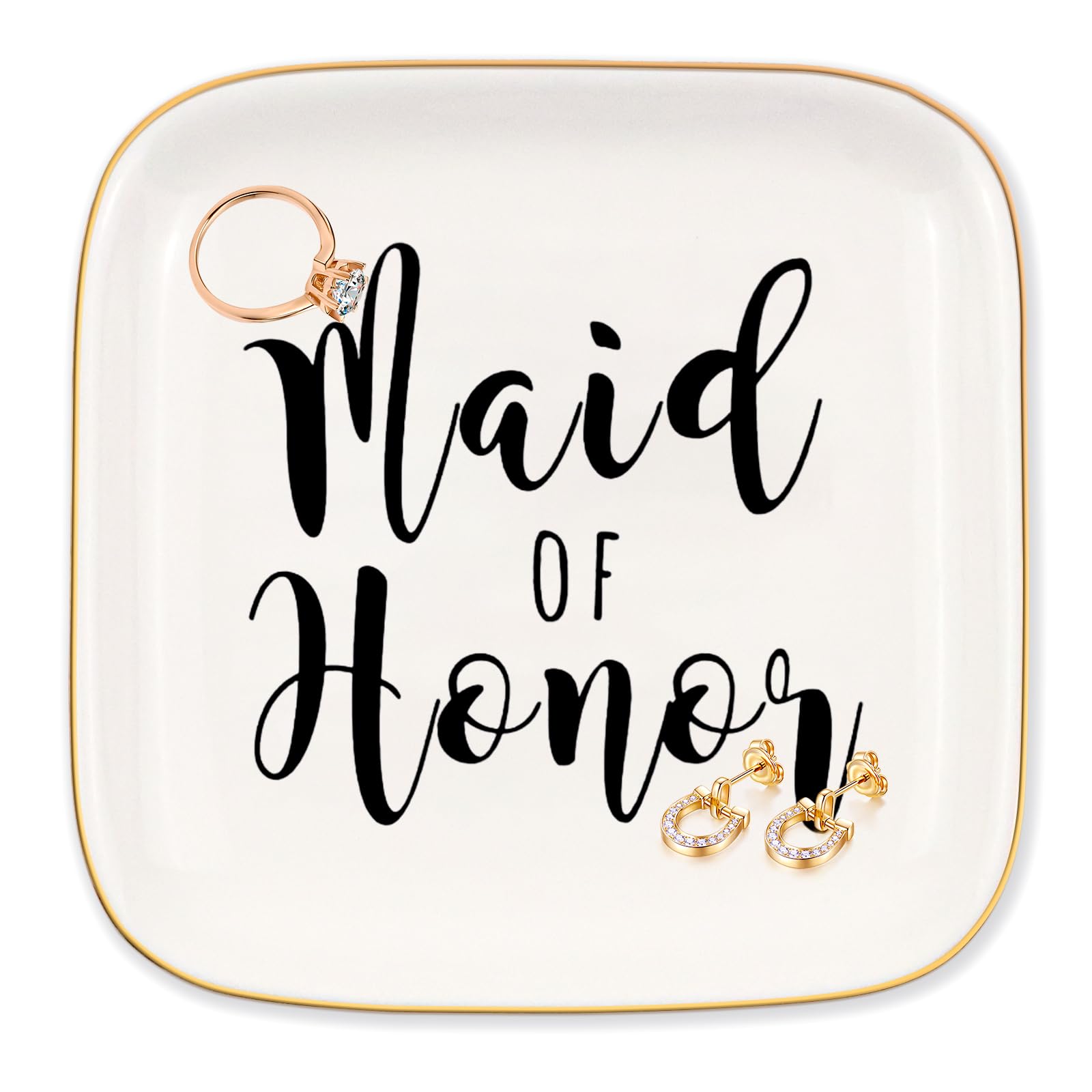 Photo 1 of Maid of Honor Gifts Jewelry Ring Dish - Maid of Honor Today, Sister for Life, Bridal Wedding Day Party Gifts for Bridesmaid, Maid of Honor Proposal Gifts from Bride, White Ceramic Jewelry Tray
