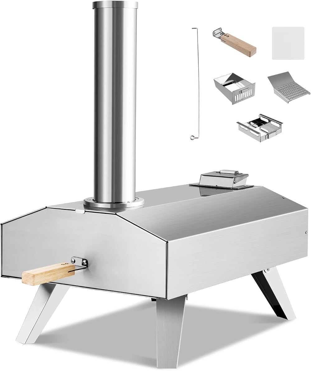 COSTWAY Multi-Fuel Portable Pizza Maker w/ Pizza Stone Stainless Steel Tabletop