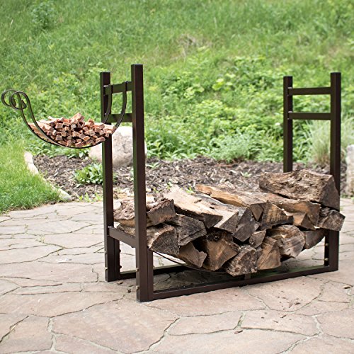 Sunnydaze Firewood Rack with Kindling Holder Indoor or Outdoor