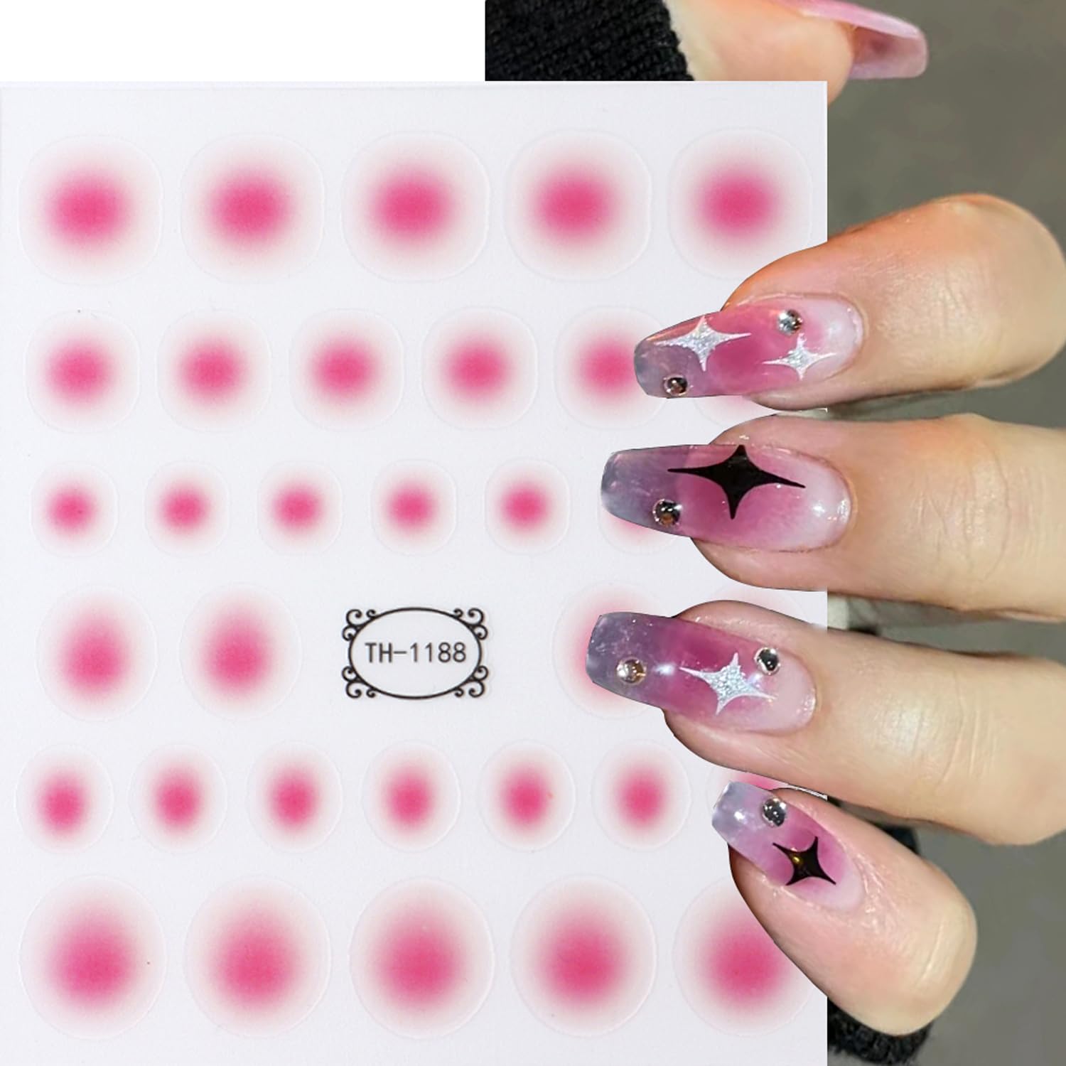 8 Sheets Colorful Gradient Nail Art Stickers Decals 3D Self-Adhesive Fashion Blush Nail Sticker Ombre Nail Decals Supplies Set for Natural Fingernails Manicure Decorations Acrylic Nails Accessories - Image 5