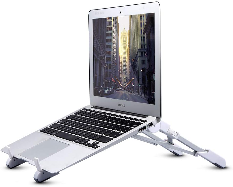 Laptop Stand Usmoscat Portable Lightweight Mini Laptop Stands Sturdy Foldable Notebook Holder for MacBook Notebook Computer PC for iPad Tablet and Smart Phone Height Adjustable Easy to Use (White)