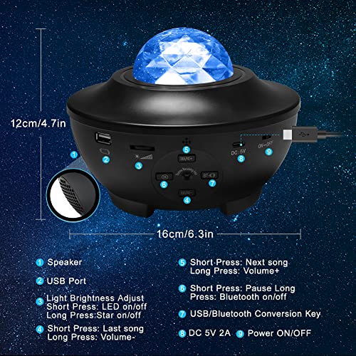 Star Projector, Joycabin Galaxy Projector LED Ocean Wave Night Light with Bluetooth Speaker, Remote Control Color Changing Star Sky Projector Lamp for Kid Adult Decor Party Home Theatre,Black