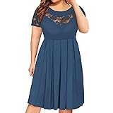 sunmoday Plus Size Lace Dress Women Elegant Midi