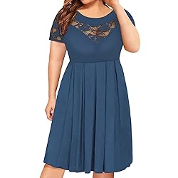 sunmoday Plus Size Lace Dress Women Elegant Midi