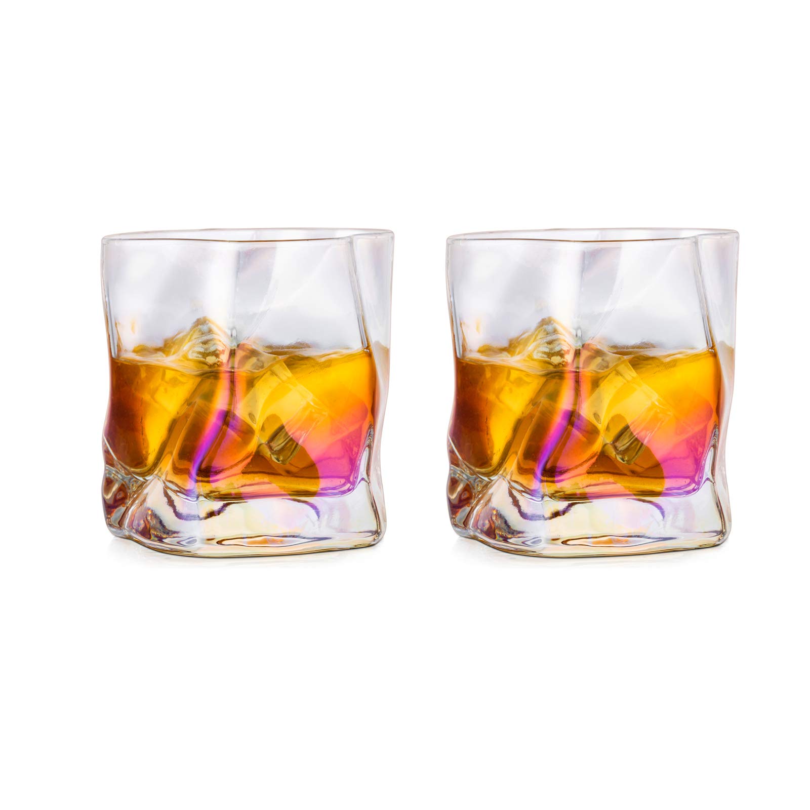 Irregular Whiskey Glasses Set of 2 Whisky Gift Set for Men, Tumbler Glasses Drinking for Birthday Dad Fathers Day Retirement Husband Grandad for Rum Gin Bourbon