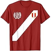 Peru Red Shirt Peruvian Flag Escudo Retro Soccer Peru T-Shirt