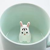 ZaH 3D Mug Animal Inside Cup Cartoon Ceramics Figurine Teacup Christmas Birthday Gift for Boys Girls Kids Women Men Coffee Mug (8 oz Rabbit)