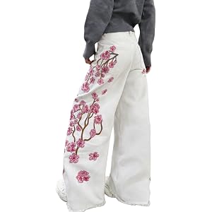 OYICAI Womens Baggy Jeans Wide Leg Pants Denim | Hip Hop Painted Jeans,Embroidered Pants for Women,Stylish Skater Loose Fit T