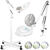 NUEYiO 2200 Lumens Magnifying Floor Lamp, 2-in-1 Lighted Desk Magnifier | 144 LED Stepless Dimmable, 10X Real Glass, 4 Wheel Rolling Stand Mag Lamp for Estheticians Facial Tattoo Craft Reading Sewing