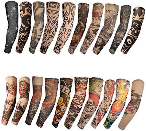 acctrend Temporary Tattoo Arm Sleeves - 20pcs Sunscreen Arm Sleeves Arts Designs Dragon | Tiger | Crown Heart | Skull and Etc Unisex Stretchable Cosplay Accessories 02