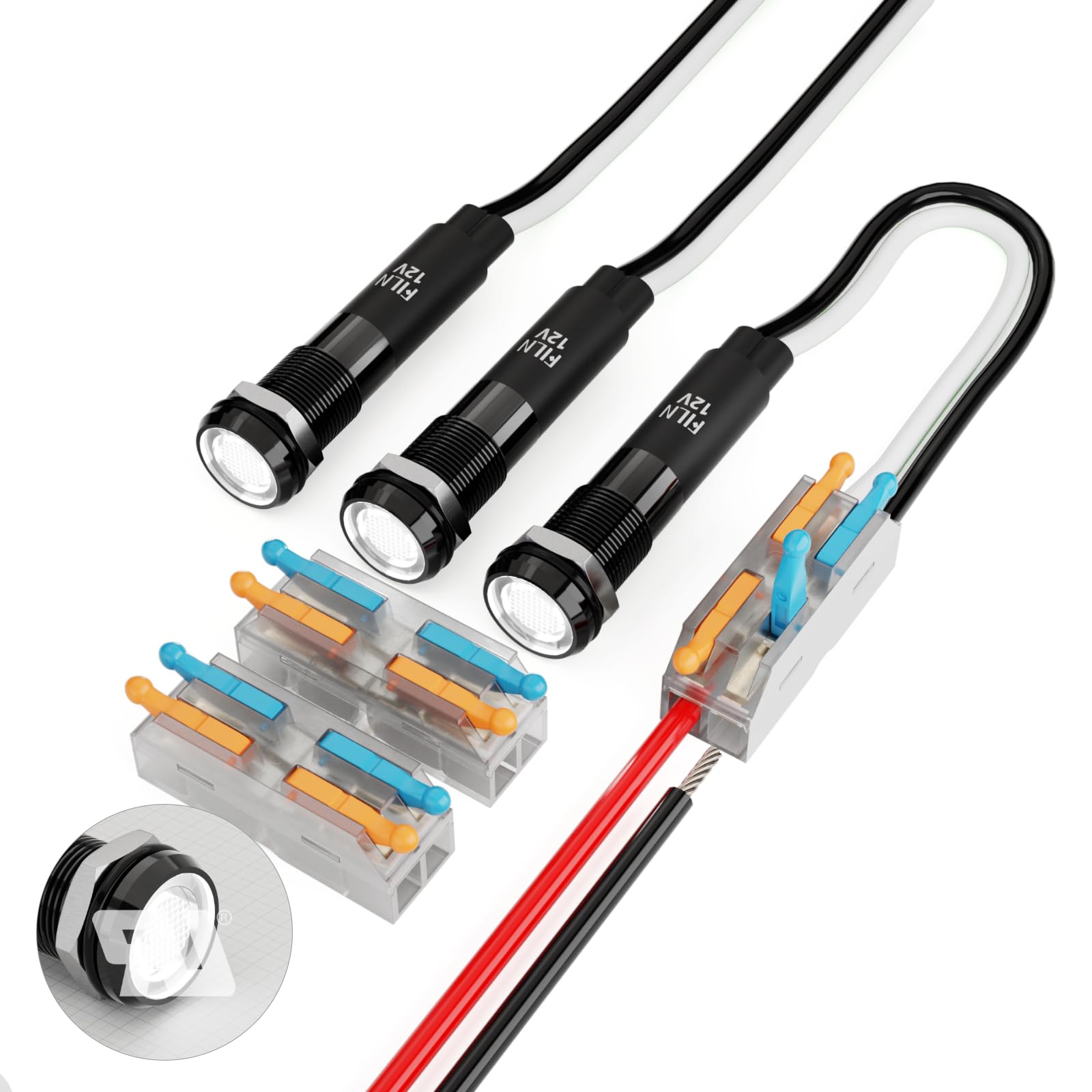 FILN 3 Pcs LED 8MM (5/16'') 12V Metal Indicator