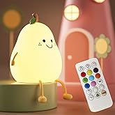 Cute Pear Night Light for Kids, Silicone Fruit Pear Cute Lamp with Remote, Adjustable Brightness NightLight for Bedroom, Rechargeable Soft NightLight for Home Decoration,Valentines Day Gifts for Her