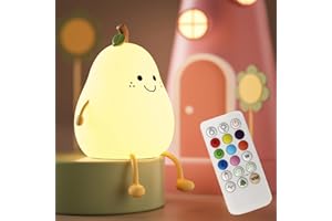 LEDHOLYT Night Light for Kids,Cute Silicone Nursery Pear Lamp for Baby and Toddler,Fruit NightLight with Remote, Squishy Night Lamp for Bedroom,Kawaii Bedside Lamp for Boys Girls Room