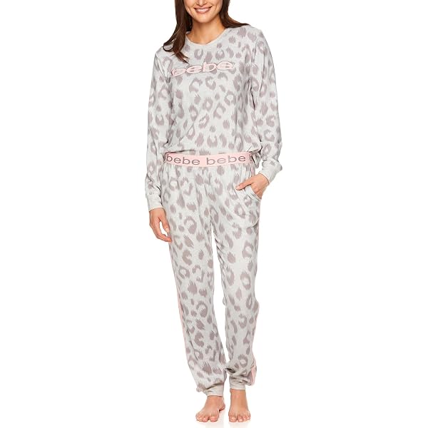 Bebe Women's Fleece Lounge Set - Long Sleeve Shirt & Skinny Jogger Pajama Pants Sleepwear
