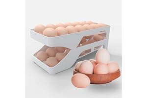 Haiaoxonr Egg dispenser for refrigerator, Automatic rolling egg holder for fridge, Space saving, Holds 28 Eggs, For kitchen,cabinets,table,refrigerator