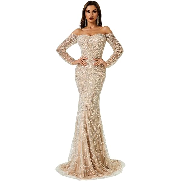 Keting Champagne Full Pearls Mermaid Off The Shoulder Prom Gala Evening Party Dress Shower Pageant Celebrity Gown at Amazon Women's Clothing store Keting Champagne Full Pearls Mermaid Off The Shoulder Prom Gala Evening Party Dress Shower Pageant Celebrity Gown at Amazon Women's Clothing store