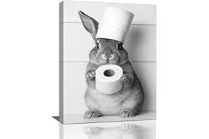NANEN Bunny Bathroom Wall Art, Rabbit Pictures Wall Decor, Animal Canvas Prints Painting, Framed Artwork For Bathroom Living Room Bedroom Office Dining Room 16"X12"