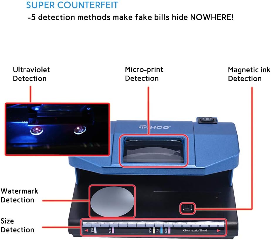 TIHOO Counterfeit Bill Detector with Magnetic and UV Detection, Money Marker Counterfeits Money Detector, Counterfeit Bill Money Detector Checker, Blue : Office Products