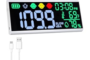 DANOPLUS Decibel Meter 13" Sound Decibel Meter Display Time Temperature Humidity, Wall Mounted and Desktop Sound Level Meter with Buzzer Alarm Icons Indicator, Noise Meter for Classroom, Studio, Home, etc.
