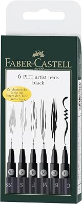 Faber-Castell Pitt Artist Pen Wallet 6 Assorted Tips Black view 4