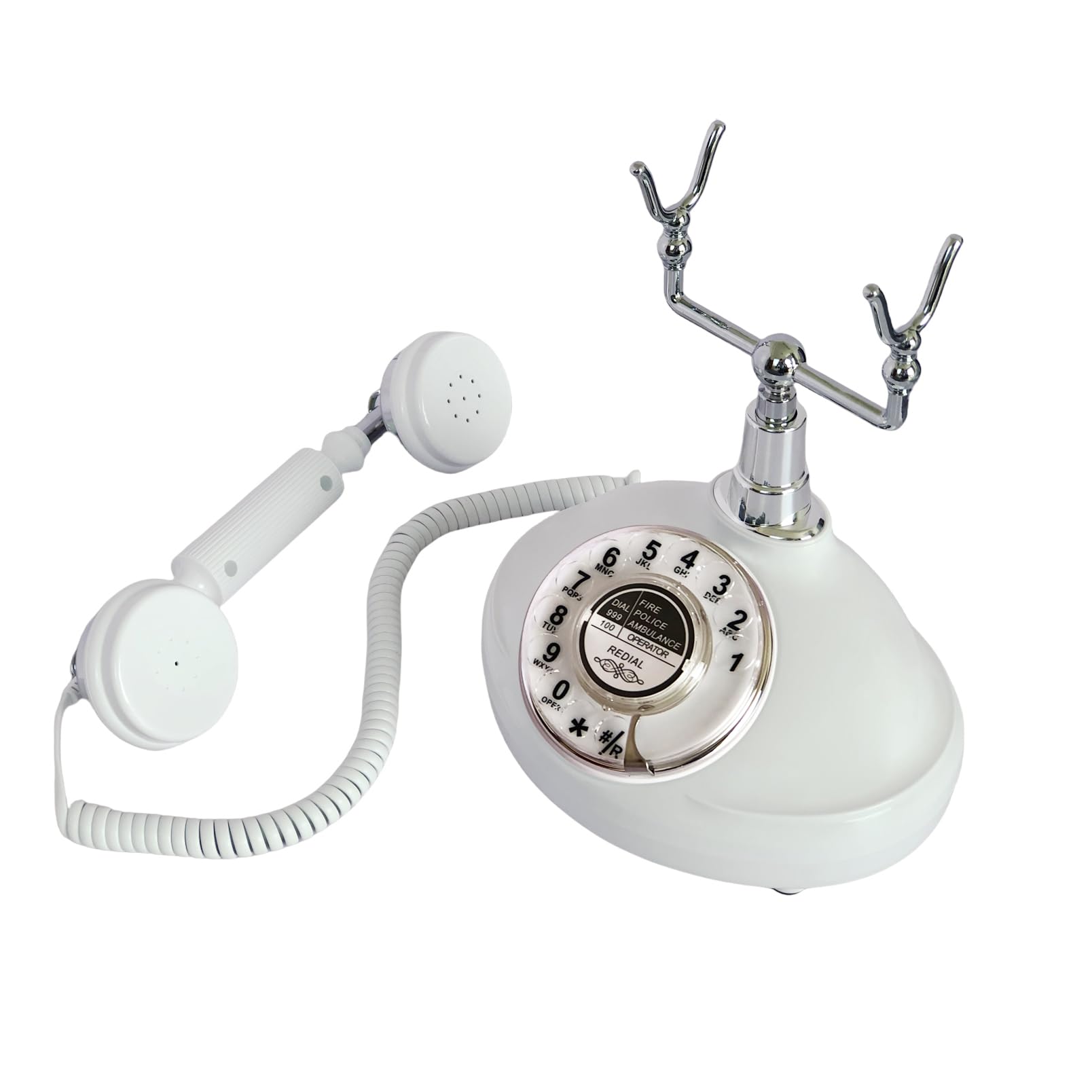 Retro Corded Landline Phone, TelPal White Classic Vintage Old Fashion Telephone for Home/Office/Hotel, Wired Antique Home Phone Gift for Seniors (Rotary Dial Button)