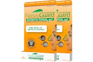 NasalGuard Antiseptic Topical Gel - Kills 99.9% of Germs - Patented Positive Ion Technology, Non-irritating, Safe for Daily use - Over 150 Applications Per Tube, (3 Grams) Cool Menthol - Pack of 2