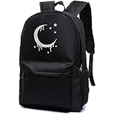JKDY Gothic Moon School Backpack for Teen Girls Women, Embroidery Bookbags Daypack Laptop Backpack for Men Teens Boys (moon Embroidery)