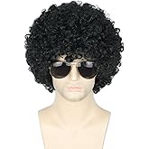 Topcosplay Black Afro Wig for Men or Women 70s 80s Disco Rocker Wig Costume Party Wigs