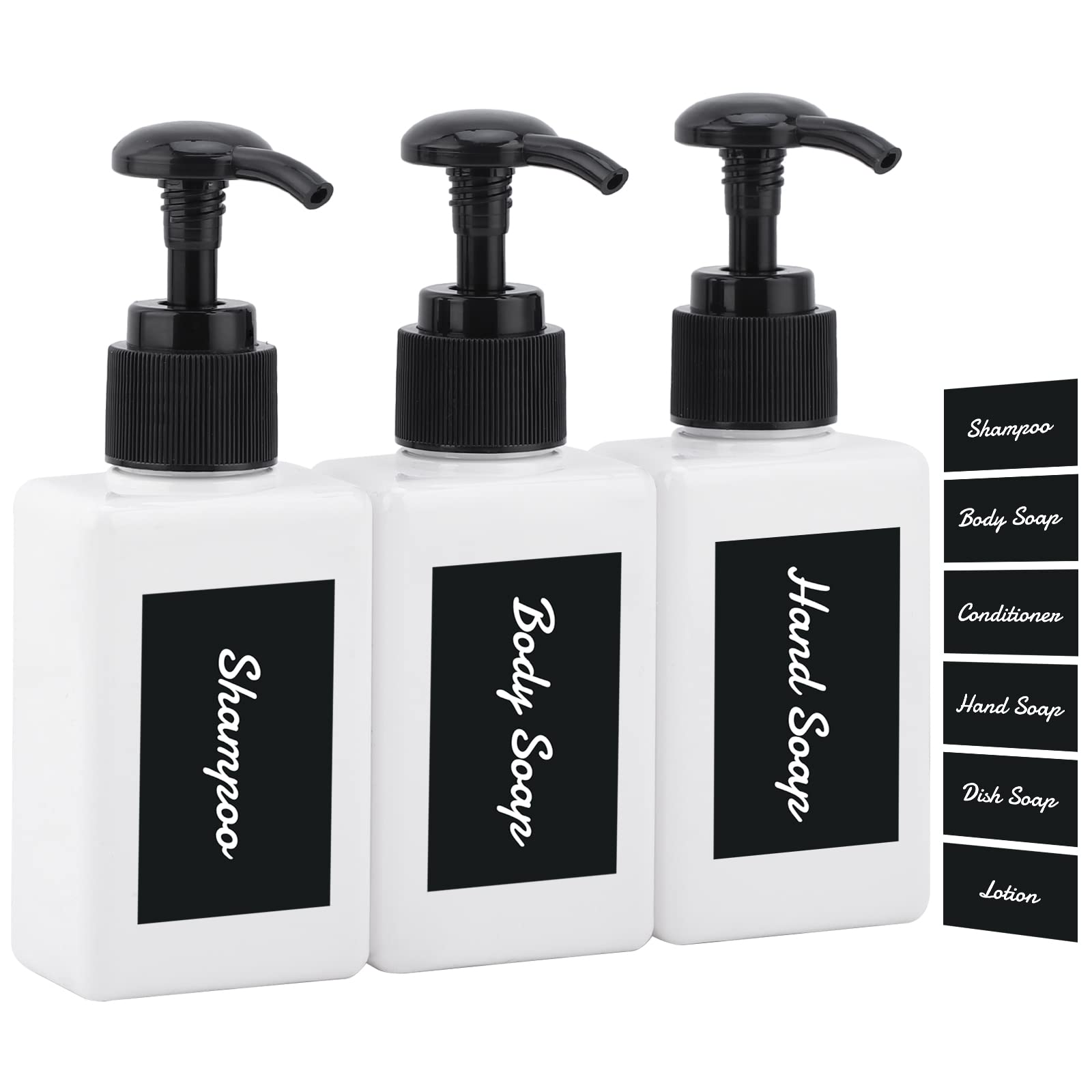Segus Hand Soap Dispenser, 3 Pieces 100ml Refillable Shower Gel Bottle, Plastic Shampoo and Conditioner Bottles, Small Soap Dispenser for Family, Travel, Hotel (White)