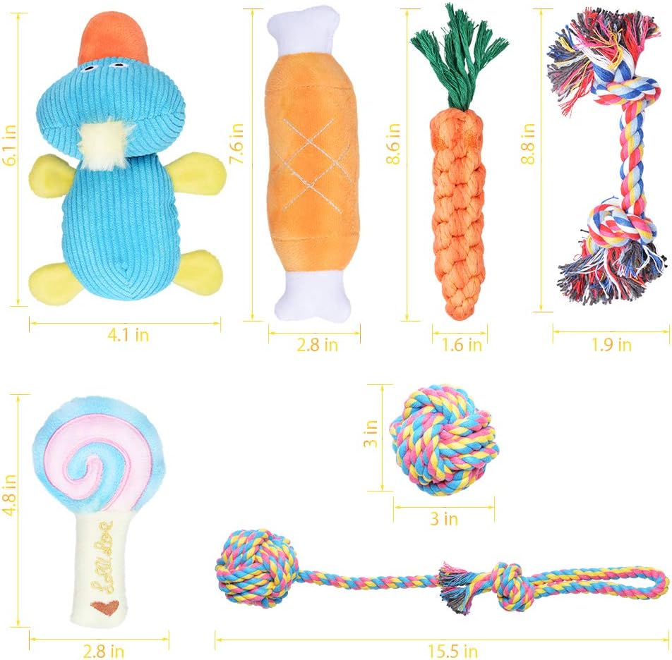 Kitchen & Dining : Oziral Puppy Toys, [7 Pack] Braided Small Dog Toys Set, Cute Duck Plush Squeaky Toys for Puppies Teeth Cleaning, 100% Natural Cotton Interactive Ropes Chew Toys for Puppy Playing, Non-Toxic and Safe : 